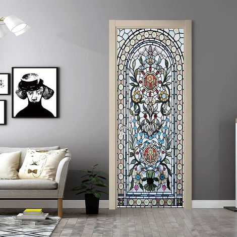 autocollant De Porte En Verre Color (77x200cm), Affiche 3d Pour Cuisine, Chambre  Coucher, Salle De Bains, Dcoration Murale Amovible Auto-adhsive (1/4)