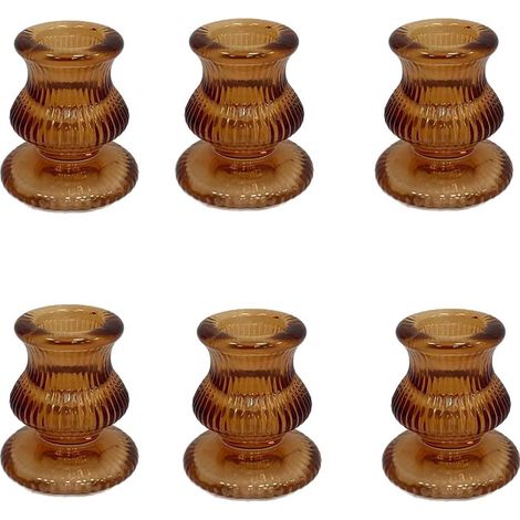 Juego de 6 portavelas marrones, portavelas de vidrio para decoraciones de cumpleaños o bodas, adornos de vidrio para candelabros, portavelas (1/5)