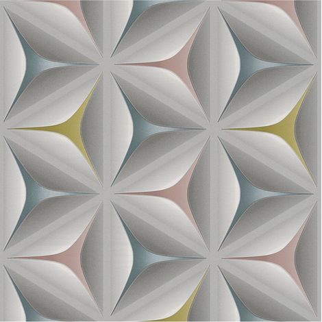 Papier peint 3D Profhome 960422 papier peint intissé légèrement texturé avec un dessin graphique mat gris rose bleu 5,33 m2 (1/5)
