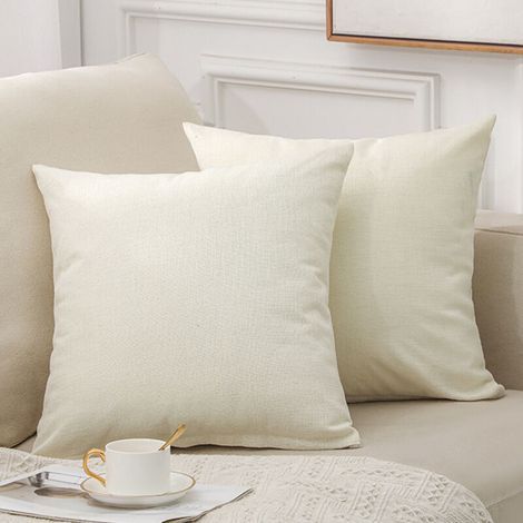 Set aus 2 weichen und dekorativen weißen Leinenkissenbezügen, 45x45 cm, für Sofa und Schlafzimmer. (1/5)