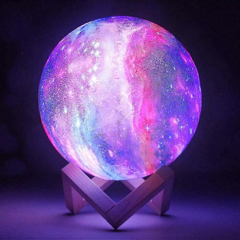 Lampe Galaxie 3D 18 cm (7,1 pouces) 16 couleurs, Lampe Lune, Lampe Lave, Boule Lumineuse Lune, Veilleuse Lune avec Support, Lampe Espace, Lampe Lune Imprimée en 3D (1/5)