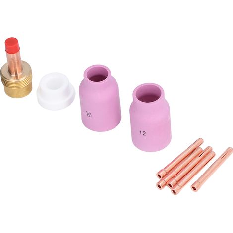 Set aus 9 Teilen TIG Messing-Spannzangenkörper, Keramikdüse und Gaslinse für 17, 18, 26 Schweißpistolen. (1/5)