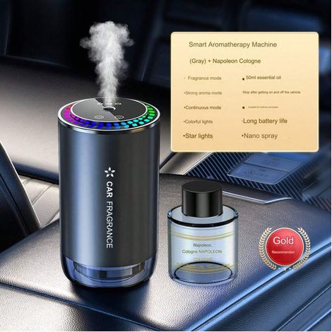 Parfum d'ambiance automatique pour voiture, diffuseur d'aromathérapie, désodorisant, alliage d'aluminium, métal, ambiance colorée, ciel étoilé, toit de voiture. (1/3)