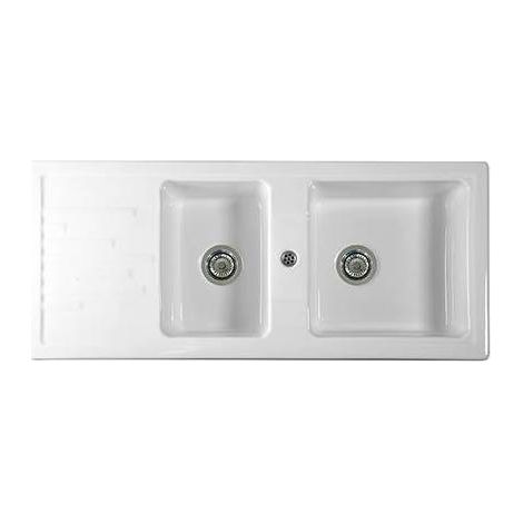 ÉVIER ENCASTREMENT EN CÉRAMIQUE MODÈLE C283 AVEC 2 CUVETTES 116 x 50 Dimensions : Blanc