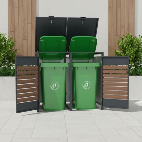 Abri cache-poubelle double acier galvanisé bois 240L (1/5)