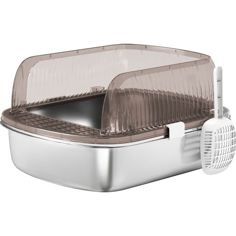 Bac à litière pour chat, en acier inoxydable, gris, nettoyage pratique, toilettes chat maison, usage maison, format pratique lisse