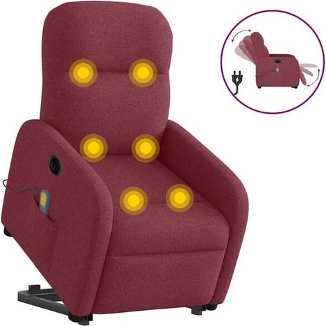 Chaise longue électrique de massage avec fonction chauffage, revêtement en tissu velours rouge vin, réglage inclinaison 0-180°, appui-tête et repose-pieds ajustables (1/5)
