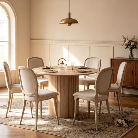 Tavolo da pranzo rotondo 120 cm in legno beige chiaro, 4-6 persone - CHICFURN (1/5)