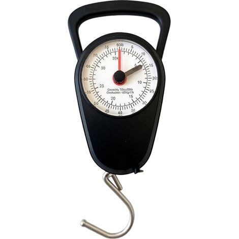 Balanza analógica para equipaje: balanza de viaje con gancho para equipaje, hasta 35 kg, fácil de usar, ideal para pesar maletas, bolsos, paquetes y artículos cotidianos, compacta y duradera. (1/5)