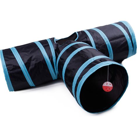 Tunnel Chat Jeu Chat, Tunnel Lapin Pet Tunnel 3 Way Crinkle Tunnel Tube Pliable Jouet pour Les Chats Lapins, Chiens, Animaux de Compagnie, avec Jouet pour Chat Canne a Peche