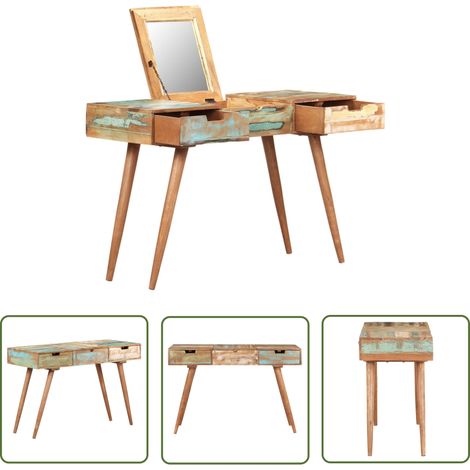 The Living Store Schminktisch mit Spiegel 112x45x76 cm Altholz Massiv - Holzschrank - Altholzmöbel - Vintage Schreibtisch - Make Up Tisch - Badezimmermöbel (1/5)