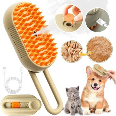 Brosse spray pour animaux - Peigne démêlant à 1 pression - Élimine les poils lâches - Nettoie et soigne - Anti-statique - Peigne à vapeur pour chat - Couleur café (1/5)