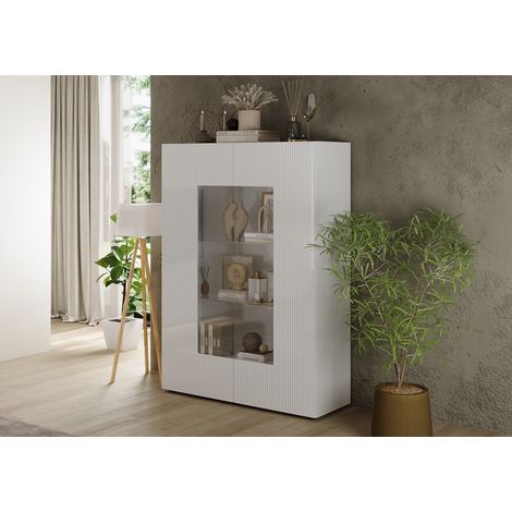 Vitrine moderne 121 cm laquée blanc brillant Janeiro (1/5)