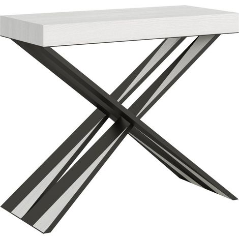 Console extensible bois blanc et pieds croisés métal 40 à 196cm Diair-Support 4 pieds-3 rallonges fines (1/5)