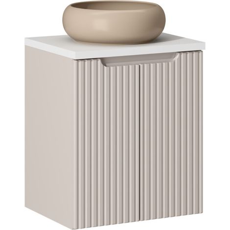 Meuble salle de bain suspendu 2 portes NOVA taupe – Vasque ronde cappuccino avec plan 50 cm-Largeur 50 cm (1/5)