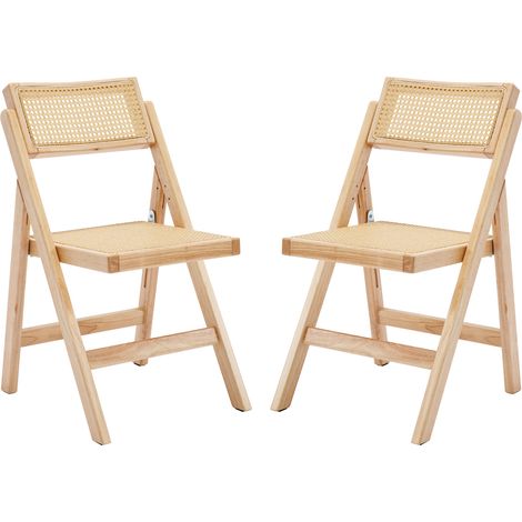 Wahson Sedie pieghevoli Set di 2, Pieghevole Sedia da Cucina, Rattan Sedia in Legno per Sala da Pranzo, Legno Naturale