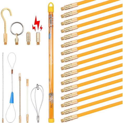 Ruban rétractable de 8 m avec 9 adaptateurs 16 barres x 50 cm x 4 mm - Barre de câble rétractable pour tubes vides pour pose de câbles (1/5)