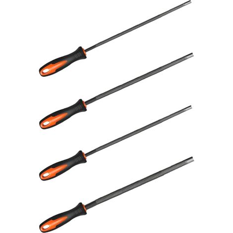 Kit 4 Limes Chaîne - Acier Carbone - Poignée Ergonomique - Affûtage Précis Tronçonneuse - Bricolage Jardinage - 3,2 à 5,2 mm (1/5)