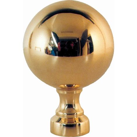 Deco Fer Forge – Boule de finition en laiton poli verni – Hauteur 75mm, largeur 50mm, base Ø38mm – Fixation par vis M8 – Pour rampe décorative