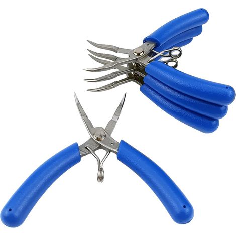 Pince à bec effilé, mâchoires dentelées, prise ergonomique, bleu 4pcs (1/2)