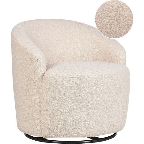 Poltrona Poltroncina Glamour Art Deco Boucle Base Girevole 360° Bianco Lavik