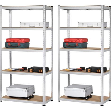 Étagère Métallique pour Garage - 180 x 90 x 40 cm - 5 Niveaux - Profil en Fer Robuste et Durable - Bois et Métal (2, Galvanisé) (1/5)
