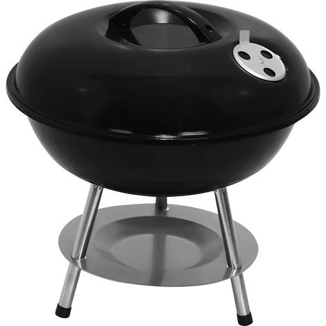 Barbacoa de carbón 3 patas, acero negro, 36 cm de diámetro