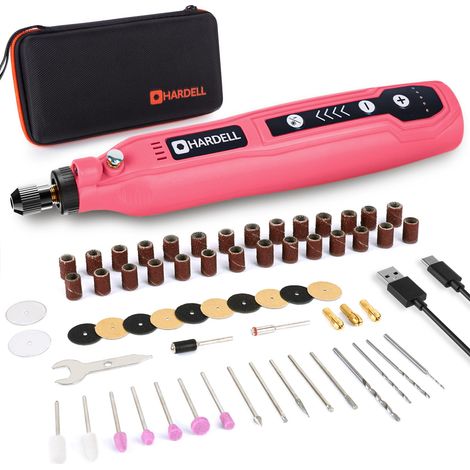 Mini meuleuse sans fil 3,7V, outil rotatif 5 vitesses rechargeable par USB avec 69 accessoires – Set polyvalent DIY pour poncer, polir, percer, graver – Rose, 69 pièces (1/5)