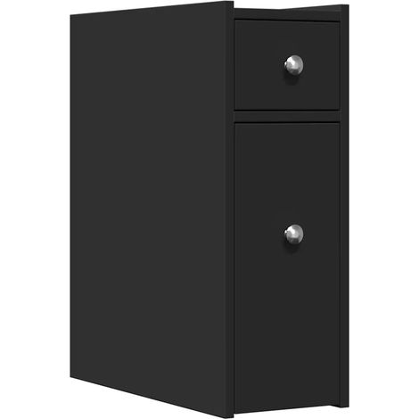 Armario de baño estrecho con ruedas 21,5 x 50 x 60 cm almacenamiento práctico y duradero estilo clásico madera negra 020050656 (1/5)