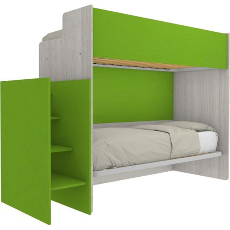 Letto a castello minimalista con terzo letto estraibile - Rovere rock e Verde mela