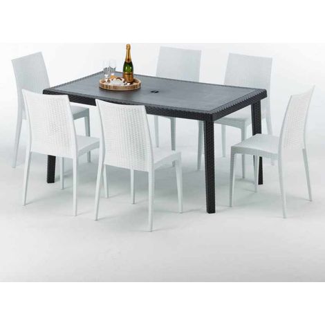 Tavolo Rettangolare Nero 150x90 cm con 6 Sedie Colorate Enjoy