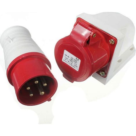 Prise et fiche 16 A à 5 broches, indice de protection IP44, triphasé 380-415 V, 3P + N + terre, 16 A (1/5)