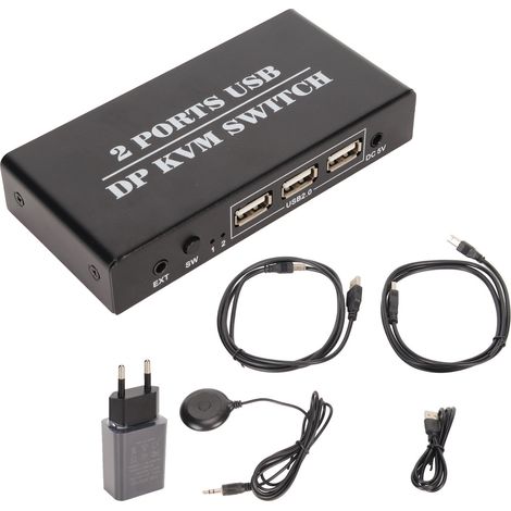 Commutateur KVM DisplayPort 2 Ports 4K 60Hz Alliage Aluminium Plug & Play pour Clavier Souris 100‑240V Prise EU (1/5)