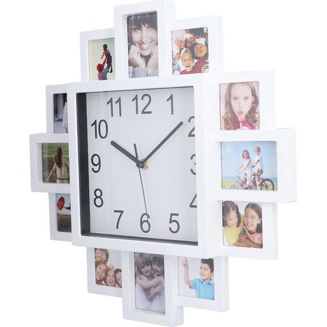 Horloge murale avec cadre photo blanc de 15,35 pouces, personnalisable avec plusieurs photos, pour la décoration intérieure (1/5)