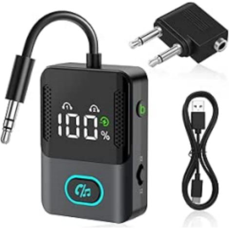 Émetteur-récepteur Bluetooth, Adaptateur Bluetooth 2 En 1 Pour Avion, Émetteur Audio Jack 3,5 Mm Pour TV, Avion, Voiture, Casque, Enceinte, Salle De Sport (1/5)