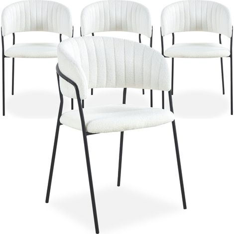Lot de 4 chaises Tabata Métal Noir et Tissu bouclette Crème