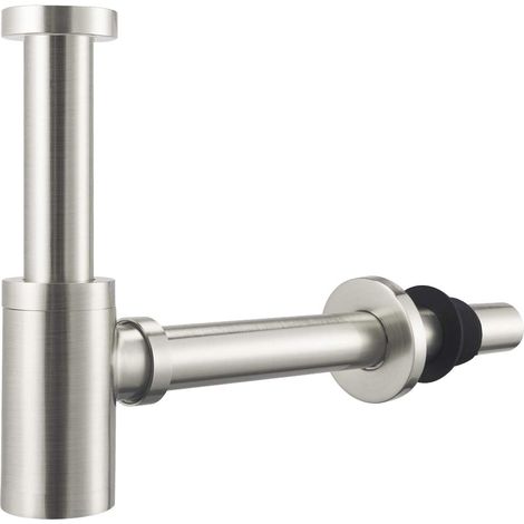 Waschbeckensiphon aus Messing, gebürstetes Nickel, Siphon im universellen Design, 1 1/4 x 32 mm, verstellbar, geruchshemmend, Edelstahl, Edelstahl (1/5)