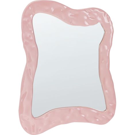 Specchio decorativo da parete appeso in MDF 80 x 60 cm Retro Style Decor Asimmetrico Rosa Pencran