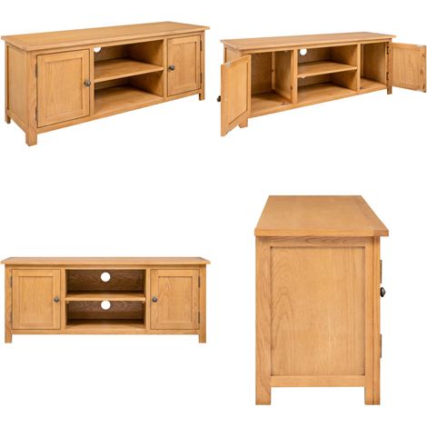 Meuble TV 110x35x44 cm Bois de chêne massif - Meuble Tv - Meuble Televison - Support Tv - Rangement Tv - Design Rustique - Home & Living (1/5)