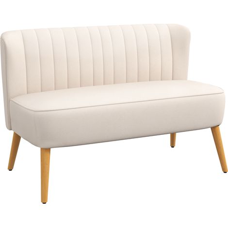 Sofa Retrodesign 2-Sitzer-Sofa, Holzbeine, 117 cm x 56,5 cm x 77 cm, Cremeweiß