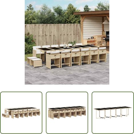 vidaXL Table de jardin - Ensemble à manger de jardin et coussins 17 pcs beige (1/5)