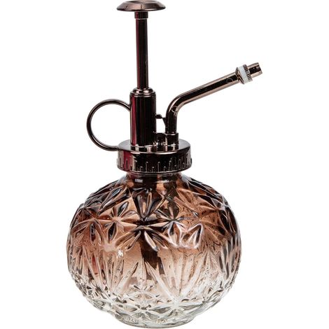 Pulverizador de vidrio con relieve de copo de nieve de 240 ml para suculentas, regadera portátil marrón para riego y limpieza de interiores. (1/5)