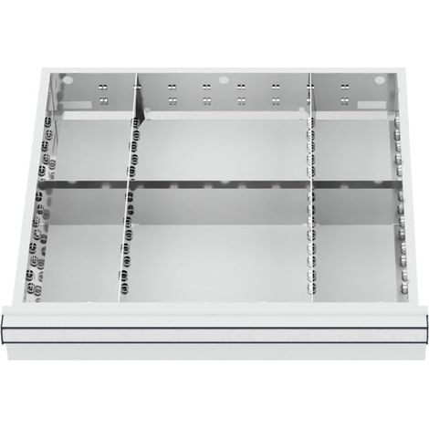 Compartimentage de tiroir STIER, séparations en métal, BLH 100/125 mm, dimensions intérieures 500x450 mm, 6 casiers