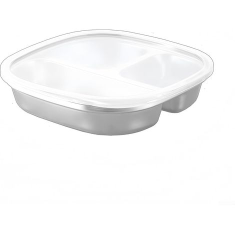 Récipient alimentaire léger à 4 compartiments 20 x 20 cm Argenté Passe au lave-vaisselle, nettoyage rapide, acier hygiénique, 4 sections, usage quotidien (1/5)