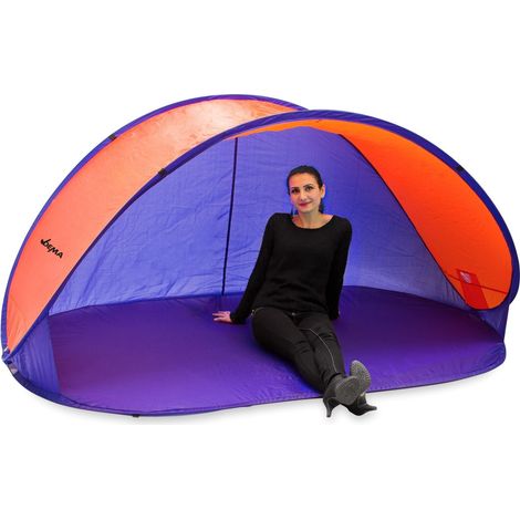 Strandmuschel Pop Up Strandzelt Sonnenschutz Windschutz orange/blau Wurfzelt (1/5)