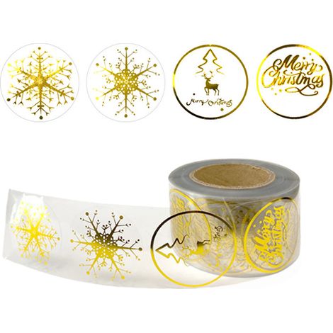 500 étiquettes autocollantes rondes transparentes dorées « Joyeux Noël » pour enveloppes, diamètre 3,8 cm (1/5)