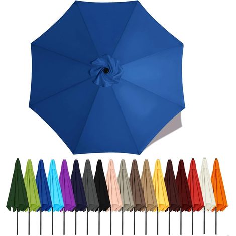 Auvent De Remplacement Pour Parasol De Terrasse, Toile De Parasol Pour Cour Jardin Plage, Protection UV Housse De Rechange(Blue,2.5m - 8Ribs)