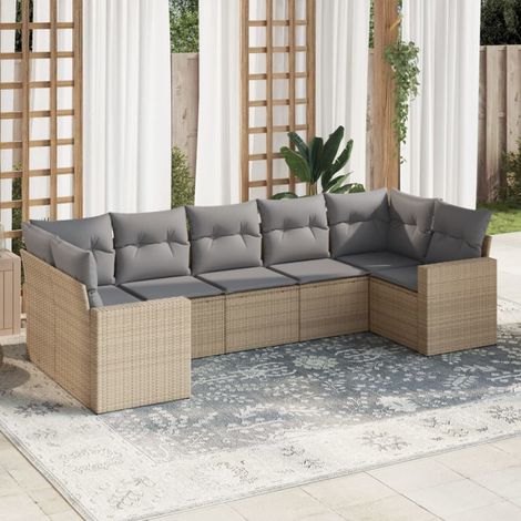 vidaXL Salon de jardin avec coussins 7 pcs beige résine tressée (1/4)