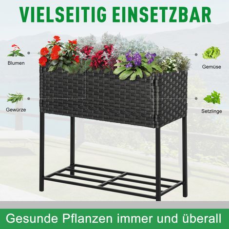 Coffre de jardin surélevé en rotin poly, avec pieds et étagère, 70x30x72 cm, marron, pour balcon, terrasse et extérieur. (1/5)