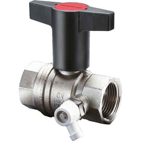 OVENTROP Valvola a sfera con maniglia a leva in plastica Optibal con filettatura interna PN 16, con valvola di scarico DN 25, G 1, ottone, nichelato, 1077808